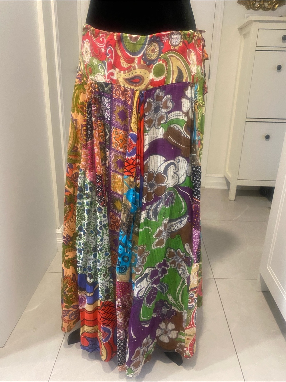 Bohemian Patchwork Full Maxi Skirt Multi Colors w adjustable waist Size MEDIUM